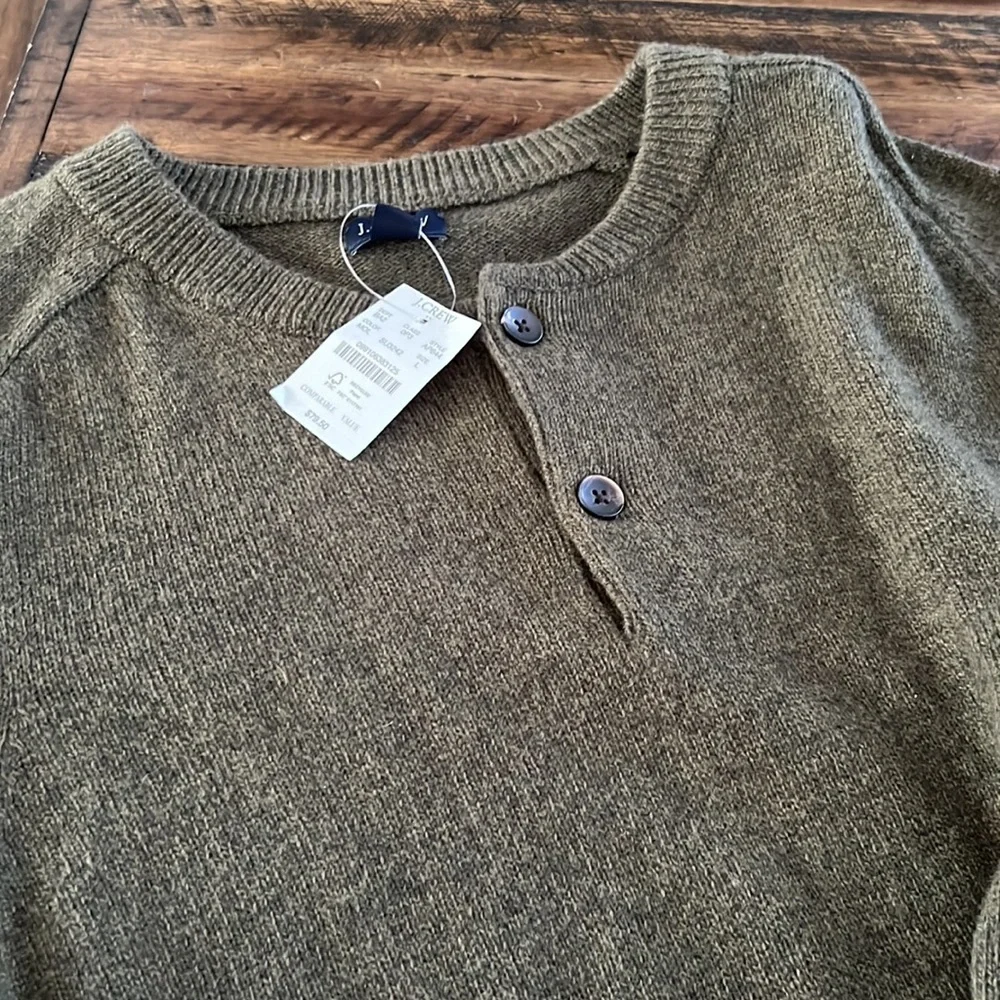 NWT - J. Crew Crew Neck Green Sweater With Buttons - Size L